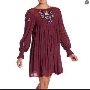 Free people Mohave embroidered mini plum dress in size medium